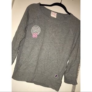 L PINK! Victoria’s Secret grey varsity crew neck ✨